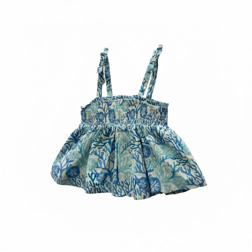 Haute Hippie Girl Balloon Top Size 7/8 Coastal Print Ruffled Feminine Summer